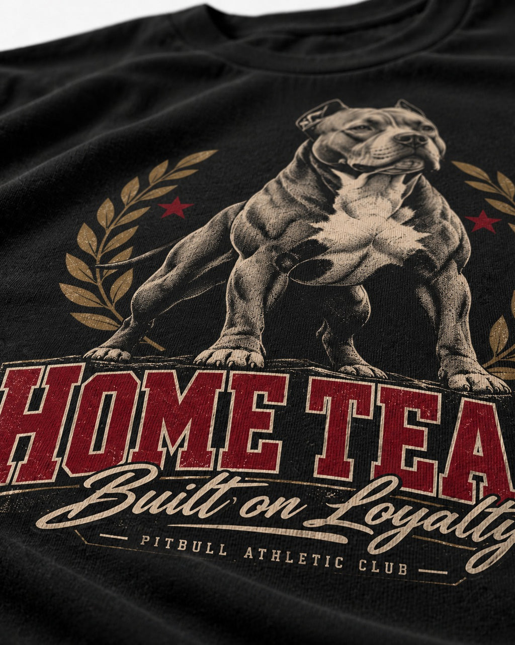 Pitbull Home Team Loyalty Crest Graphic T-Shirt in Black, close-up of the graphic