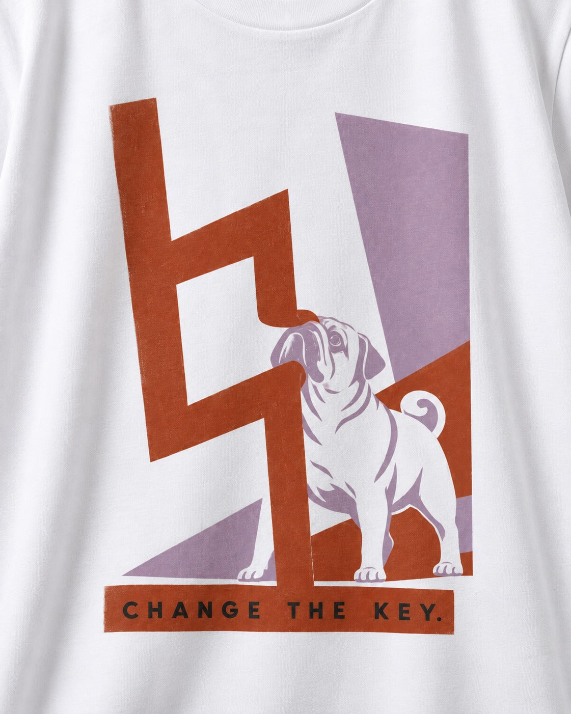 Pug Change the Key T-Shirt in White, close-up of the graphic