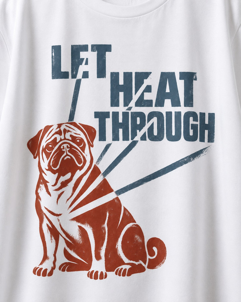 Let the Pug Through T-Shirt in White, close-up of the graphic