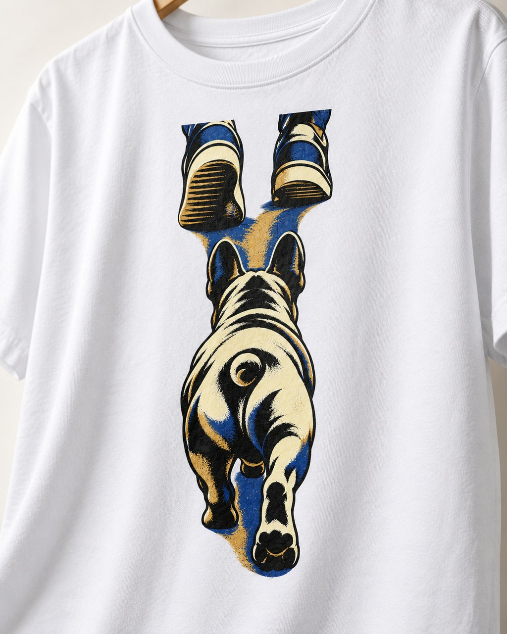 Frenchie Wherever I Go T-Shirt in White, close-up of the graphic