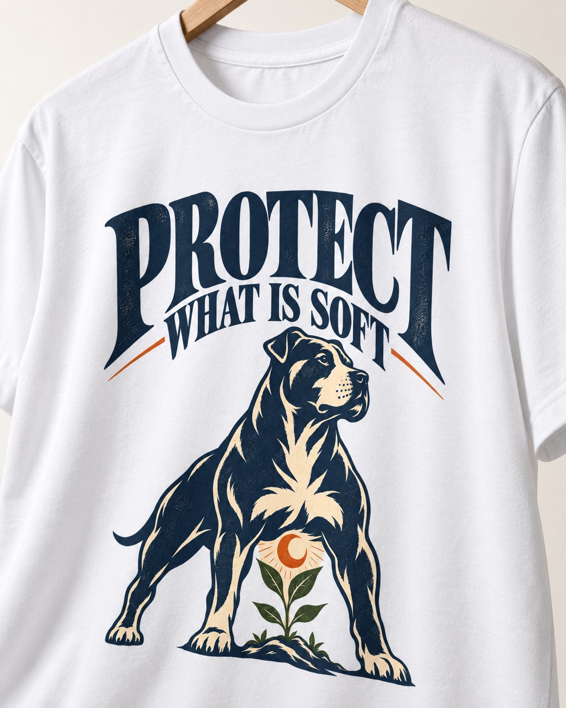 Protect What Is Soft Pitbull T-Shirt in White, close-up of the graphic