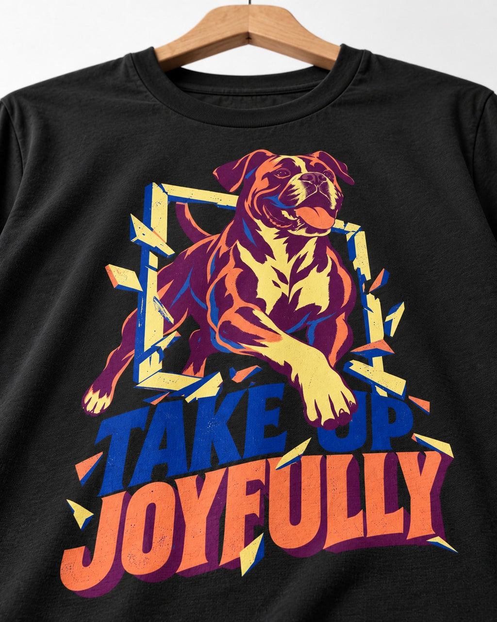 Take Up Joyfully Boxer Breakthrough Graphic T-Shirt in Black, close-up of the graphic