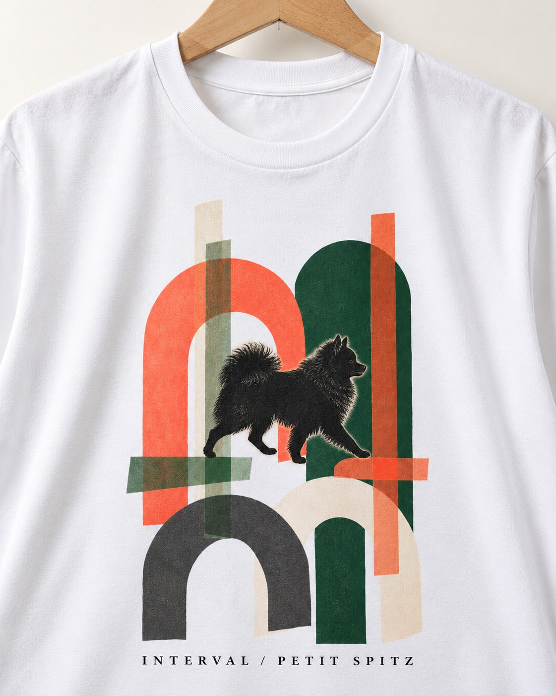 Pomeranian Interval T-Shirt in White, close-up of the graphic