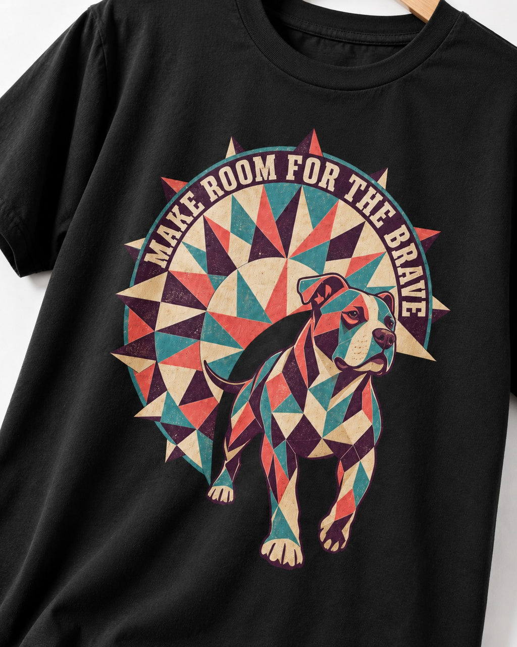 Pitbull Make Room for the Brave Mosaic Graphic T-Shirt in Black, close-up of the graphic