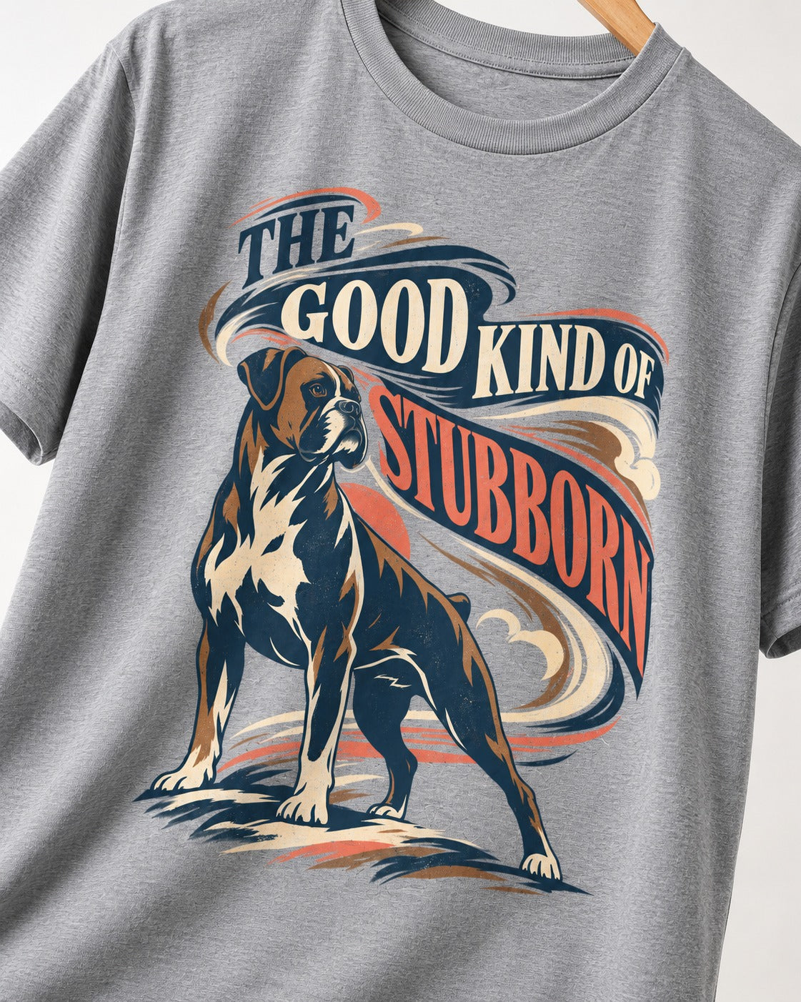 Boxer The Good Kind of Stubborn T-Shirt in Sport Grey, close-up of the graphic