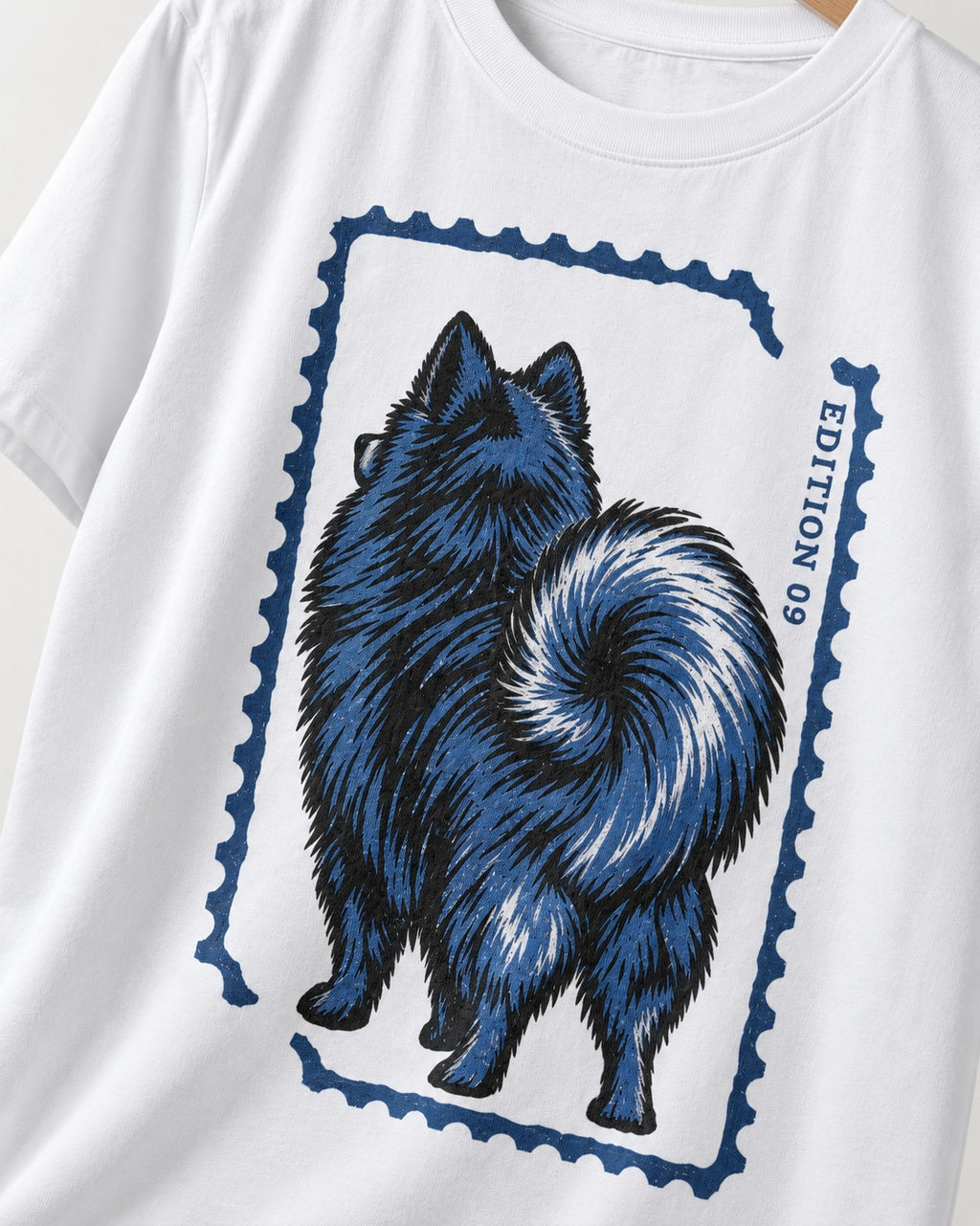 Pomeranian Pride T-Shirt in White, close-up of the graphic