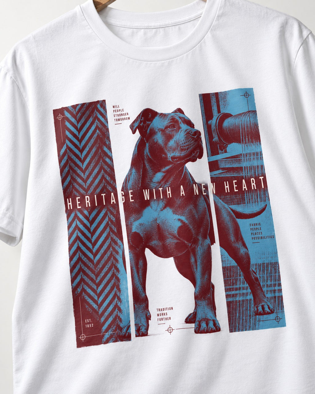Pitbull Heritage with New Heart T-Shirt in White, close-up of the graphic