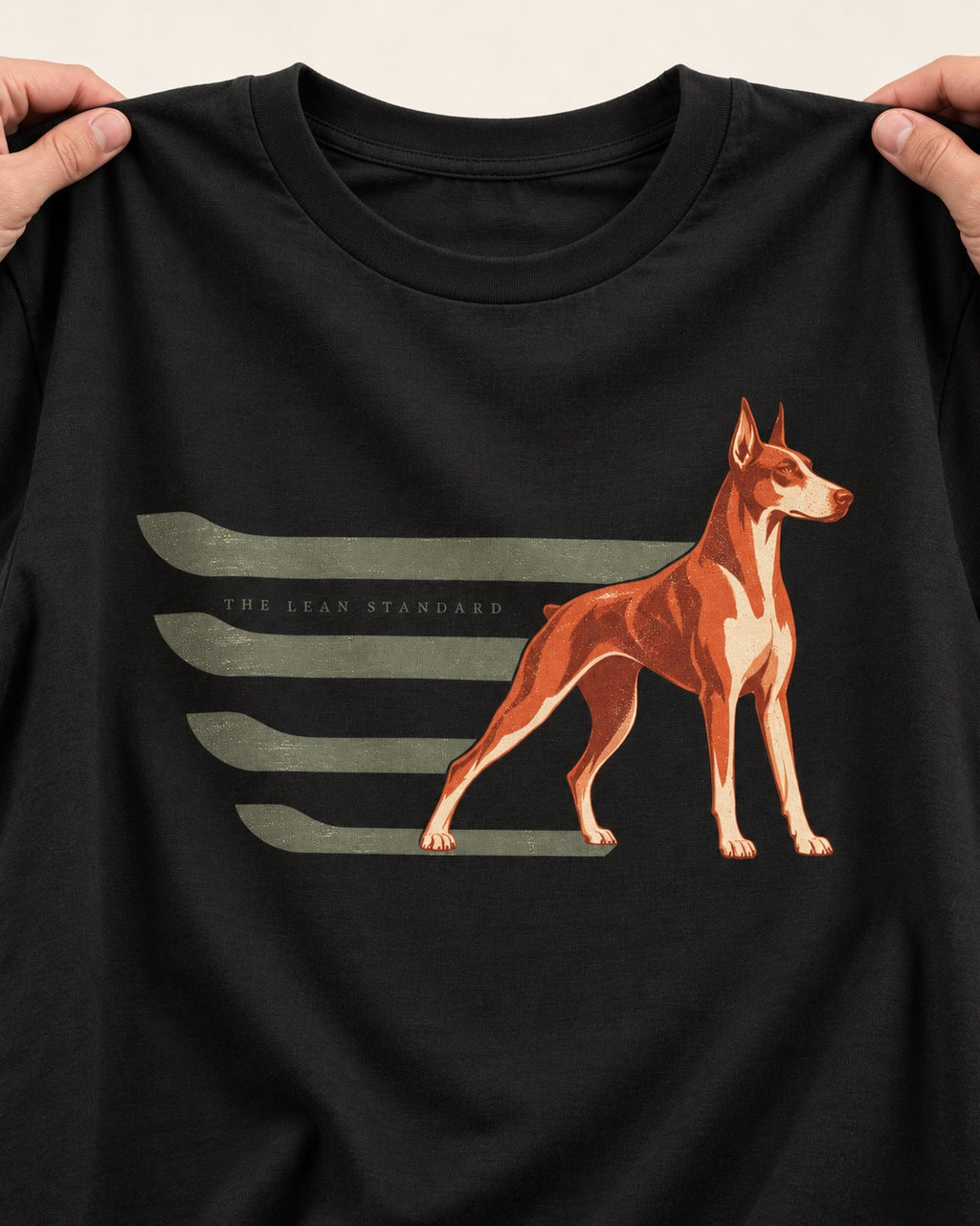 Doberman The Lean Standard Speed Bars Graphic T-Shirt in Black, close-up of the graphic
