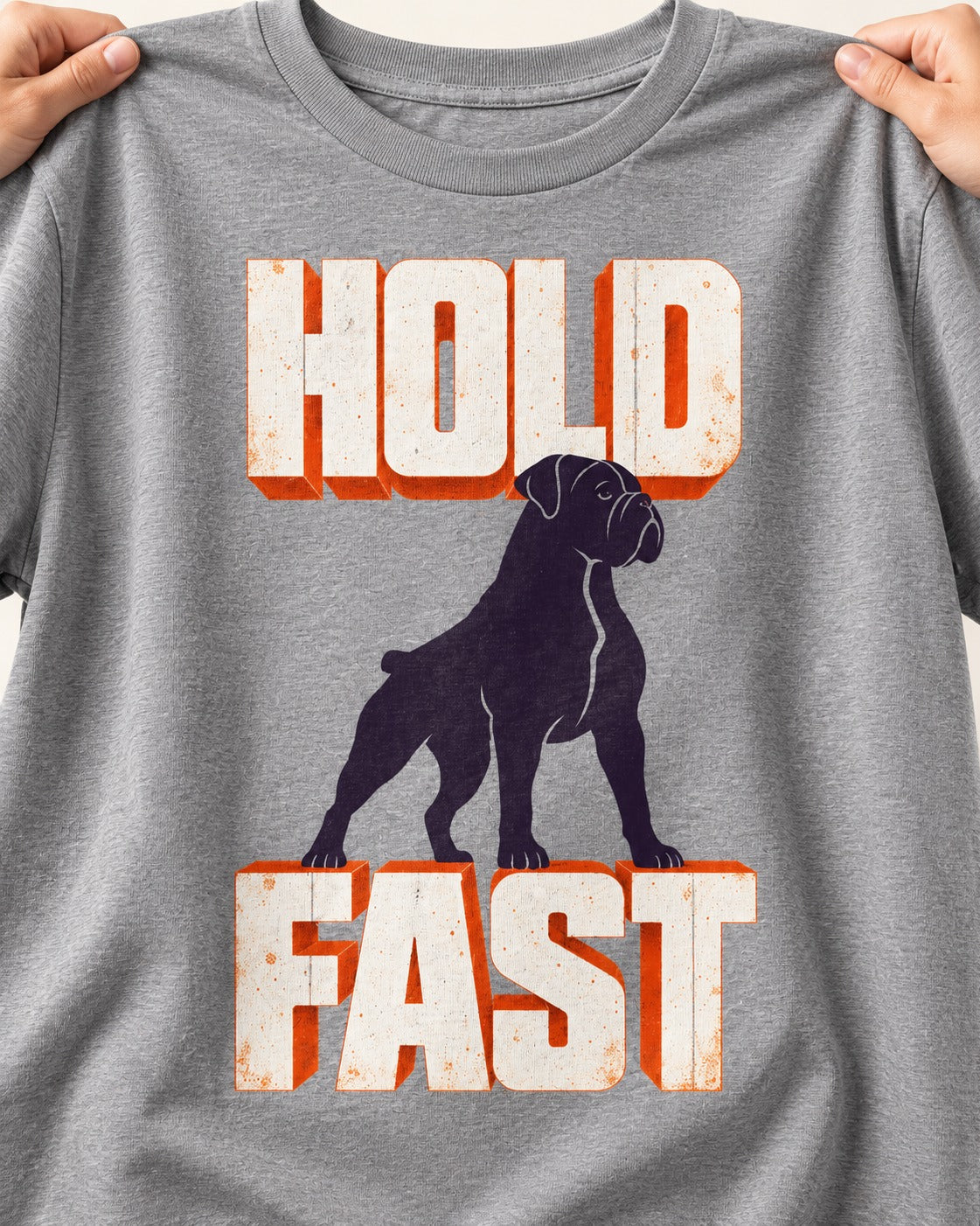 Hold Fast Boxer Typography Graphic T-Shirt in Sport Grey, close-up of the graphic