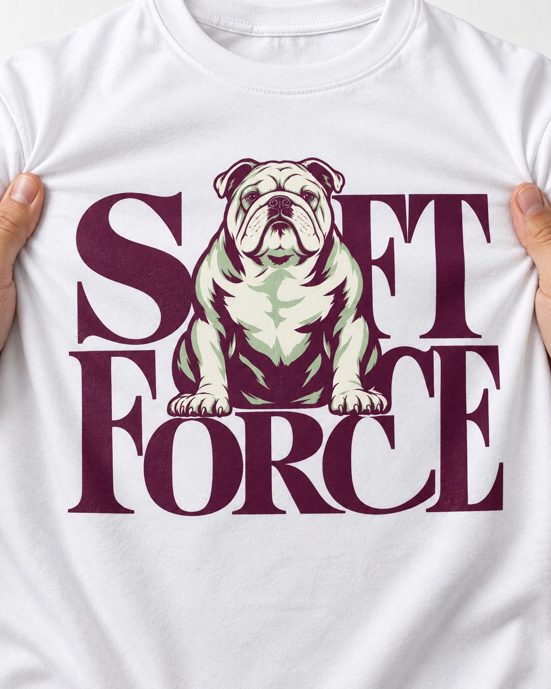 Set Force English Bulldog T-Shirt in White, close-up of the graphic