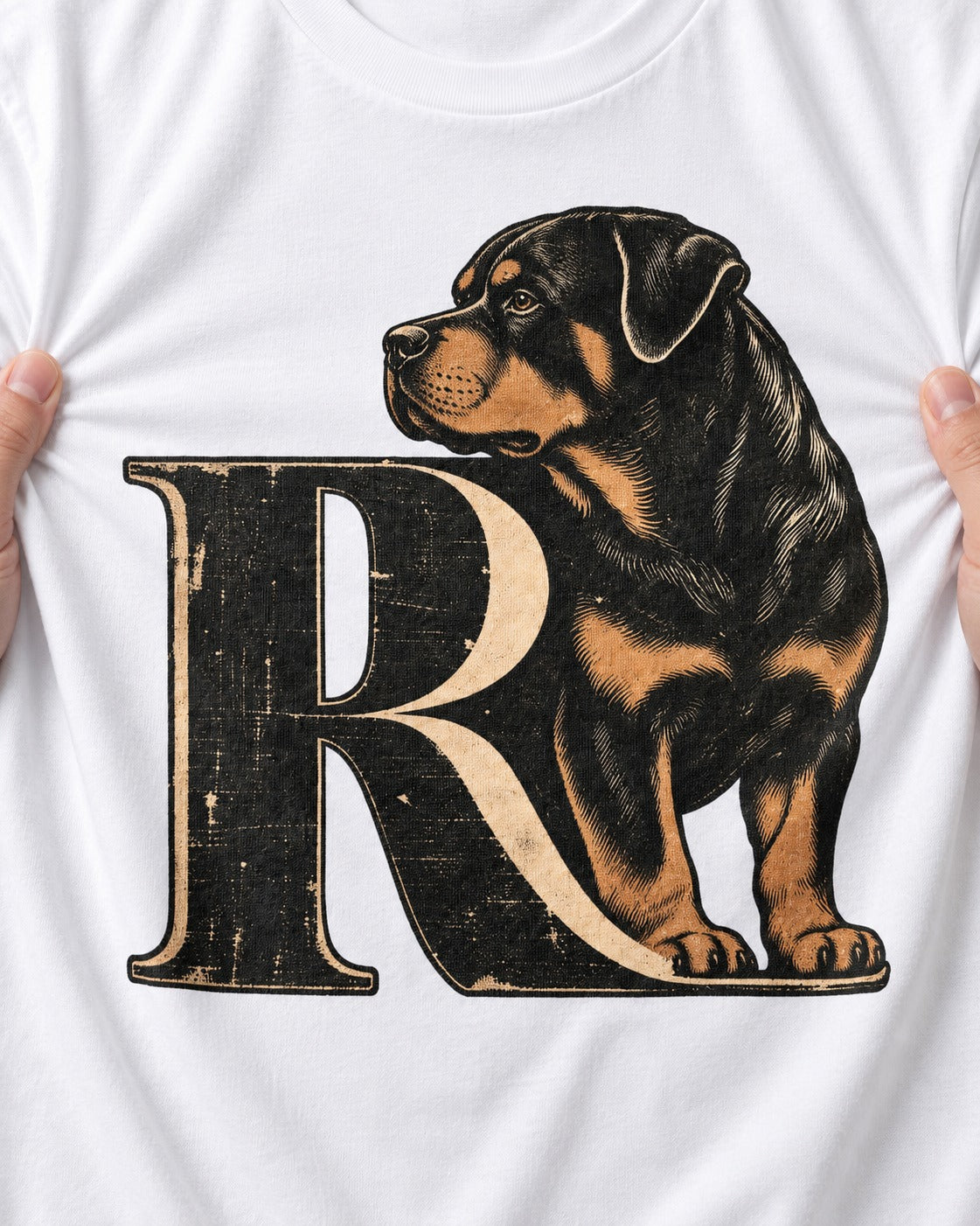Rottweiler Pride T-Shirt in White, close-up of the graphic