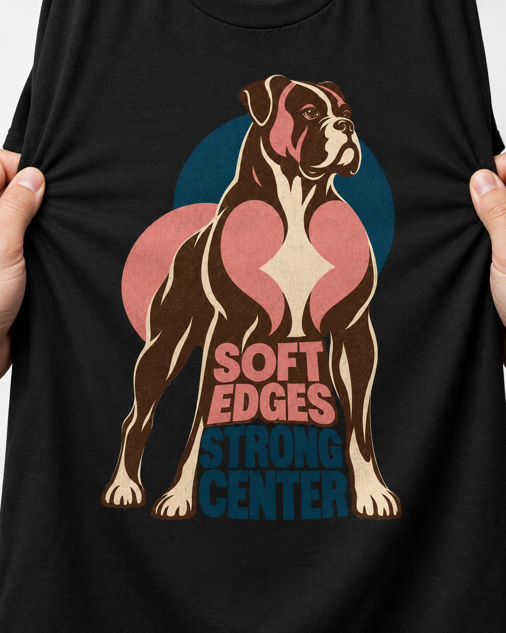 Boxer Soft Edges Strong Center T-Shirt in Black, close-up of the graphic