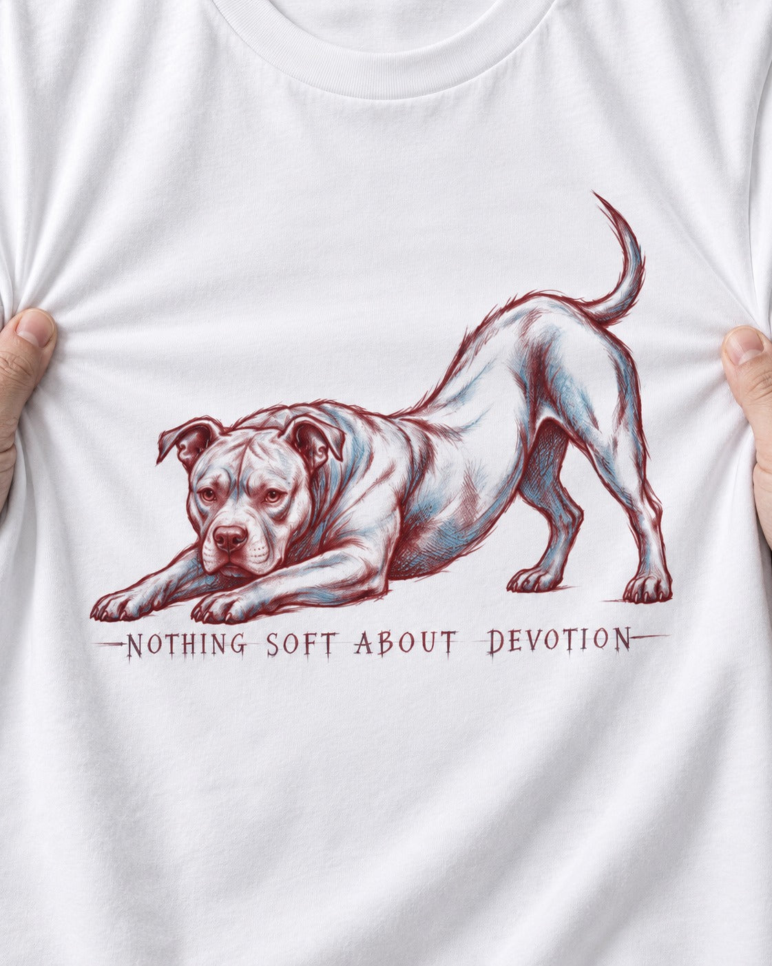 Nothing Soft About Pitbull Devotion T-Shirt in White, close-up of the graphic