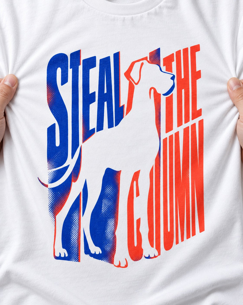 Steal the Show Great Dane T-Shirt in White, close-up of the graphic