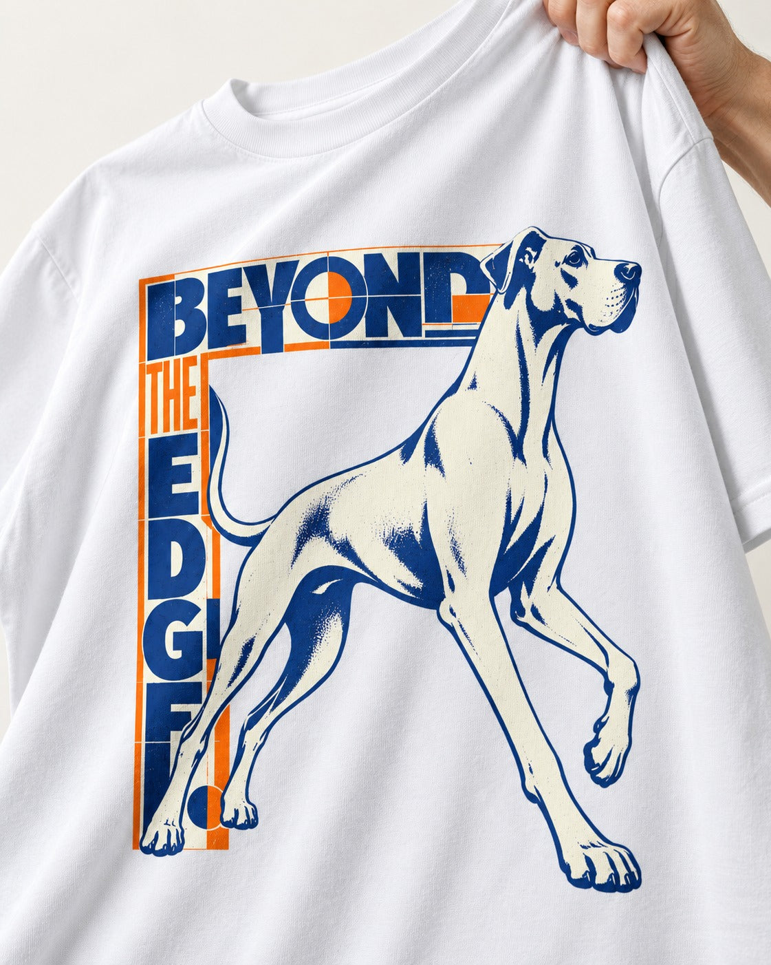 Great Dane Beyond the Edge T-Shirt in White, close-up of the graphic