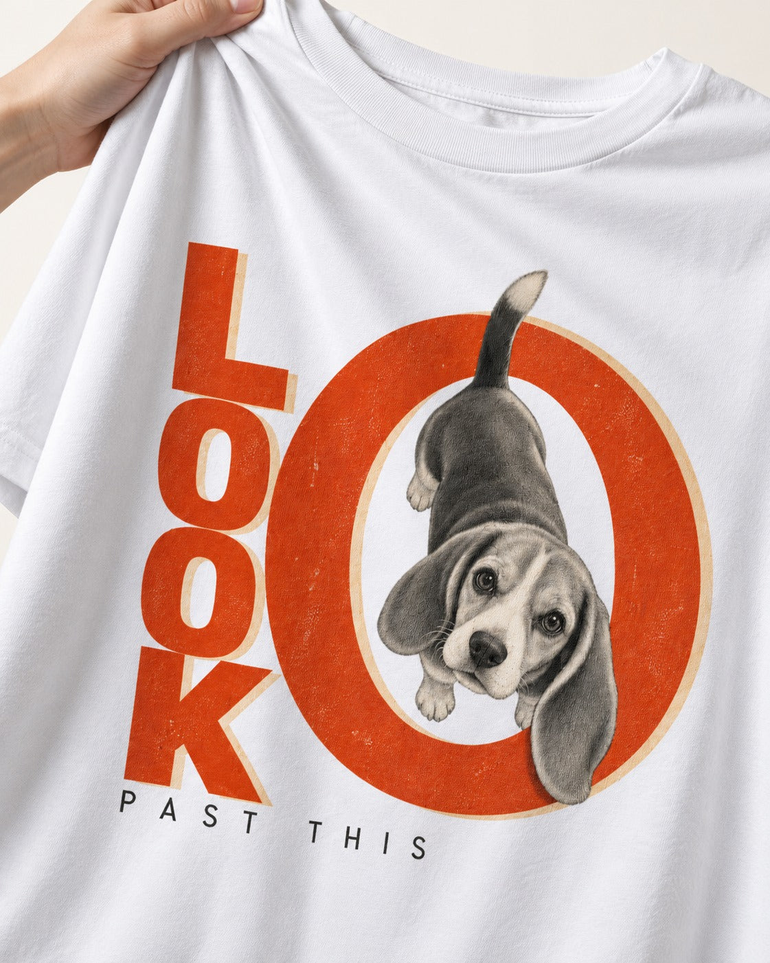 Look Past This Beagle T-Shirt in White, close-up of the graphic