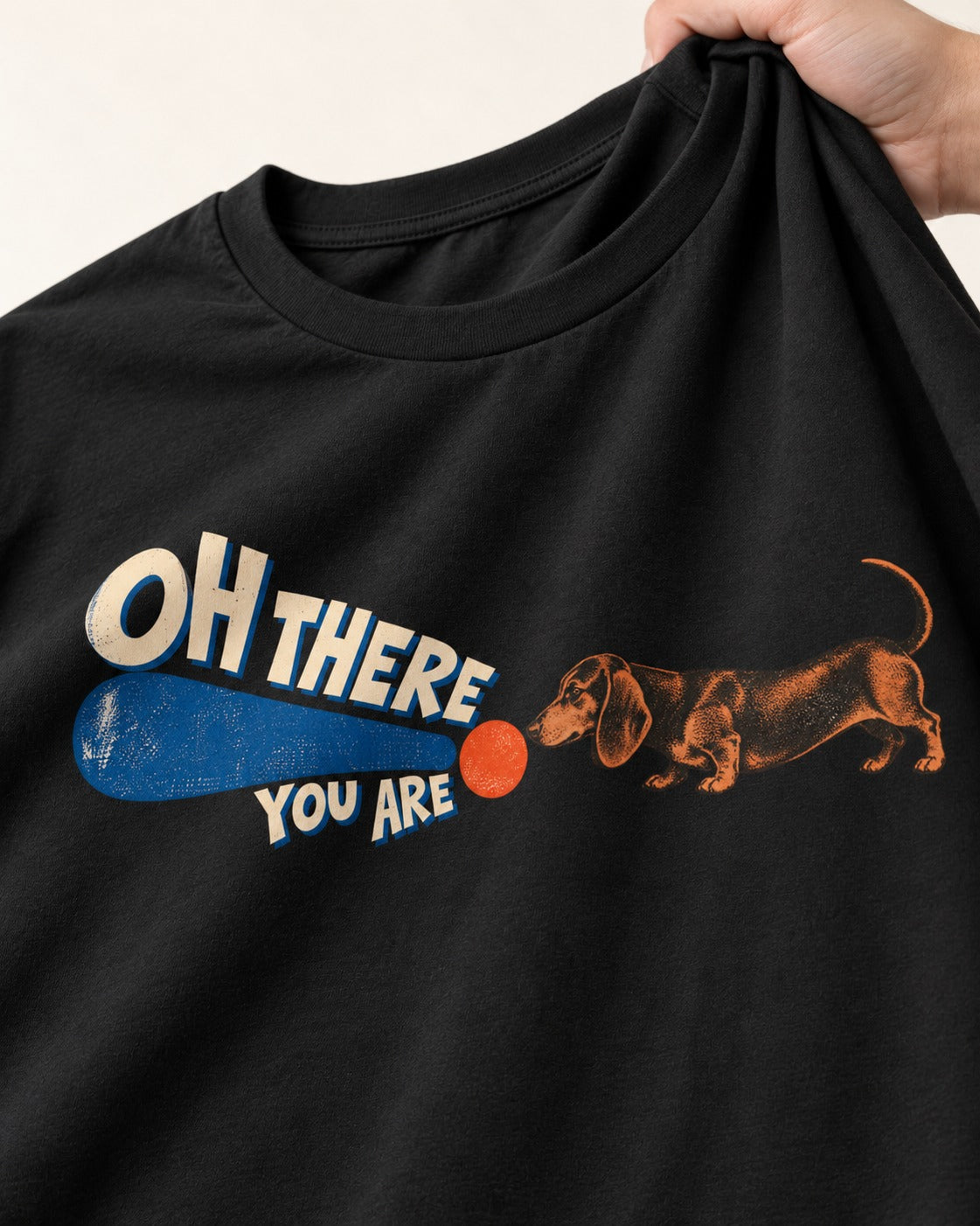 Dachshund Oh There You Are Ball Graphic T-Shirt in Black, close-up of the graphic