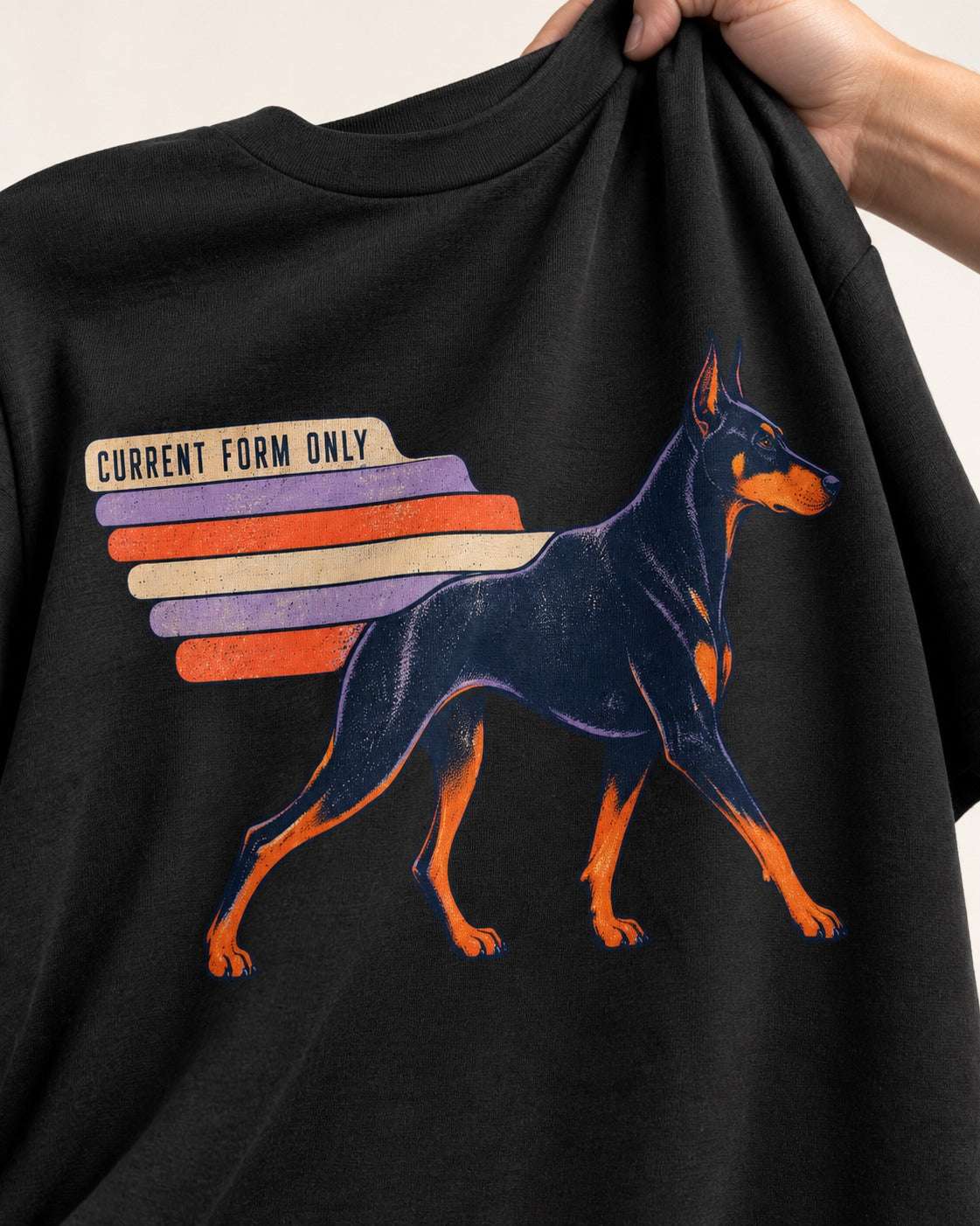 Doberman Current Form Only Speed Bars Graphic T-Shirt in Black, close-up of the graphic