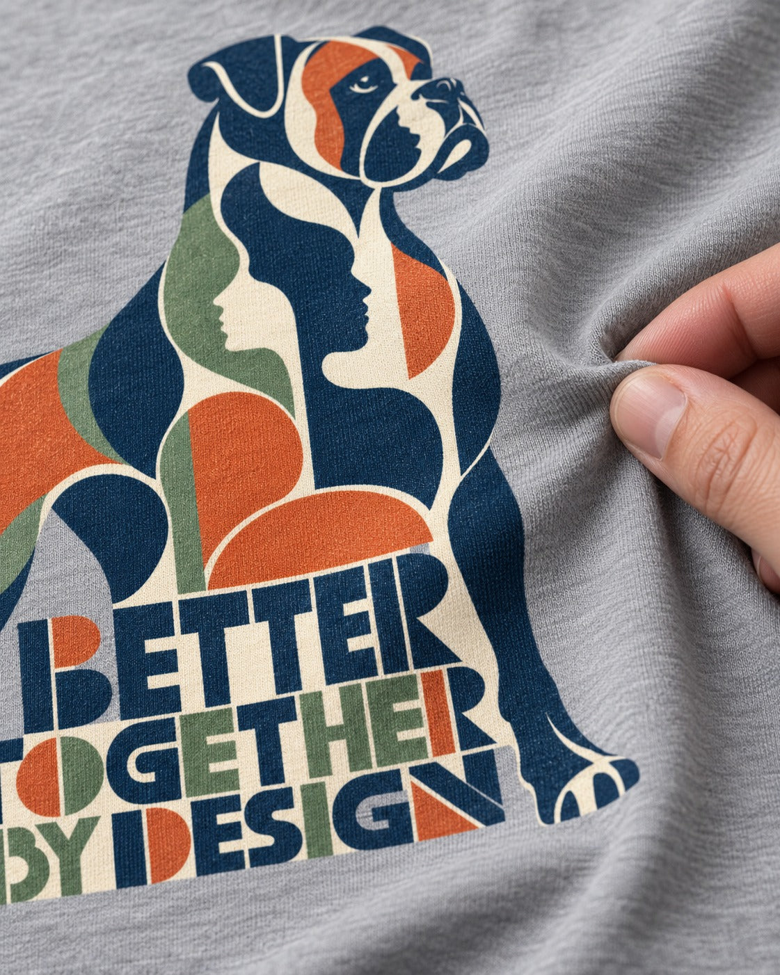 Better Together By Design Boxer Geometric Mosaic T-Shirt in Sport Grey, close-up of the graphic