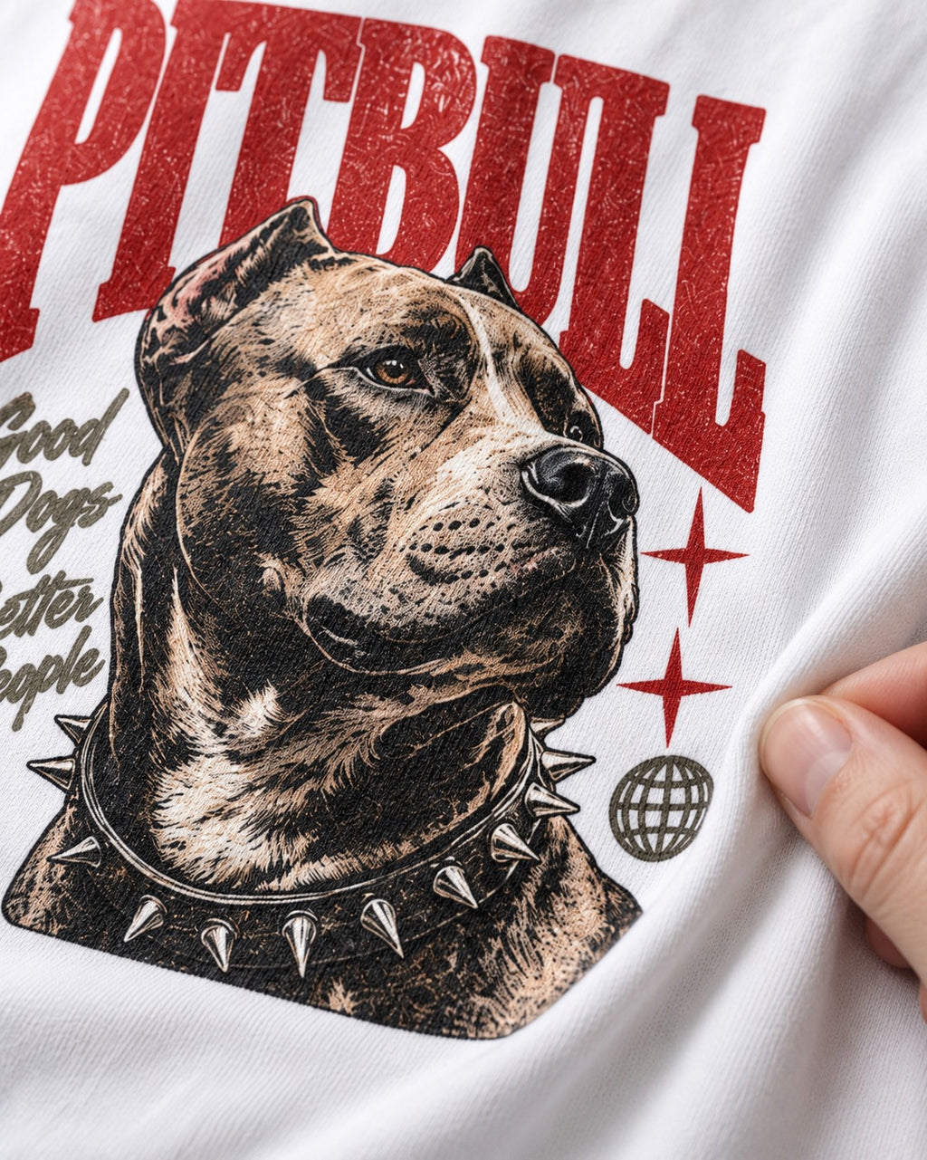 Pitbull Makes Better People T-Shirt in White, close-up of the graphic