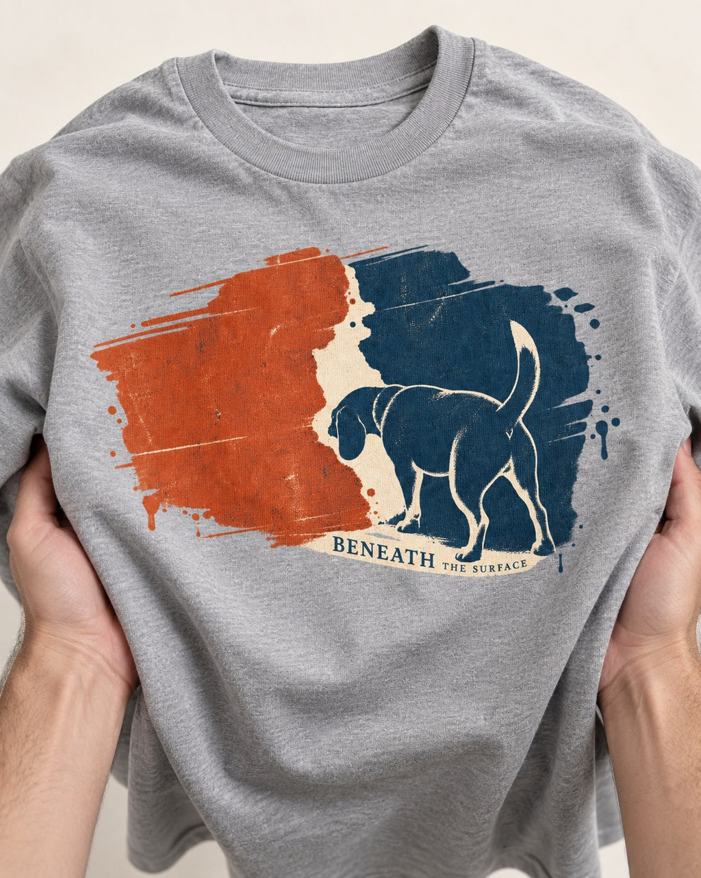 Beagle Beneath The Surface Scent Trail T-Shirt in Sport Grey, close-up of the graphic