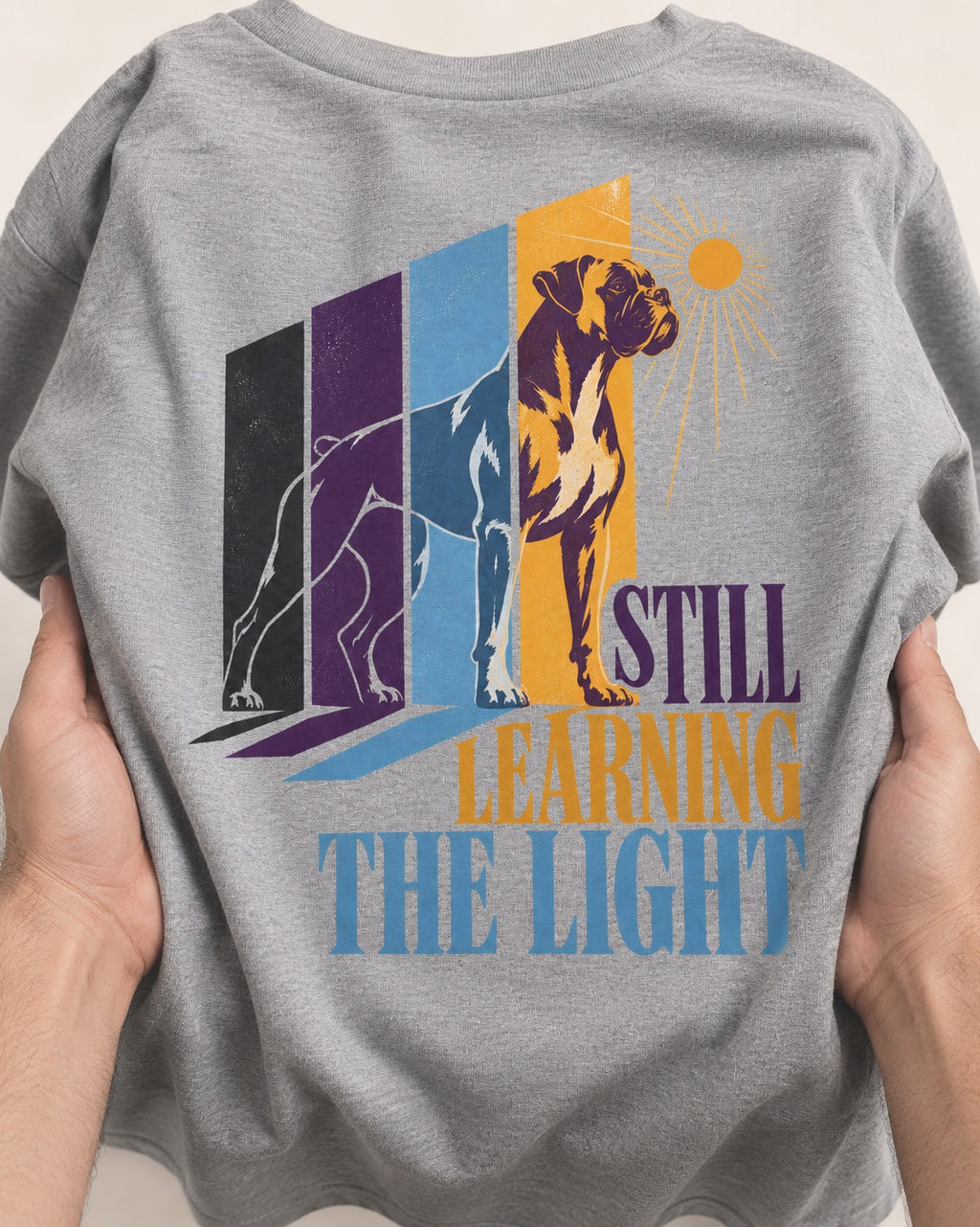 Still Learning the Light Boxer Doorway Progression Graphic T-Shirt in Sport Grey, close-up of the graphic