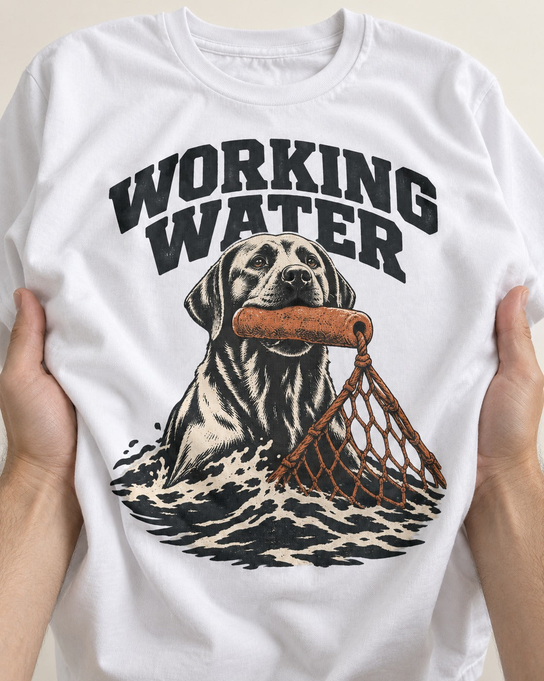 Working Water Labrador Retriever T-Shirt in White, close-up of the graphic