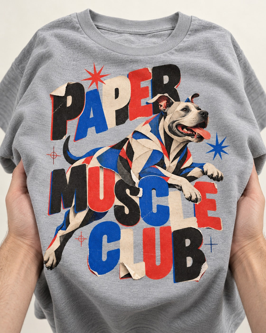 Pitbull Paper Muscle Club Collage Graphic T-Shirt in Sport Grey, close-up of the graphic