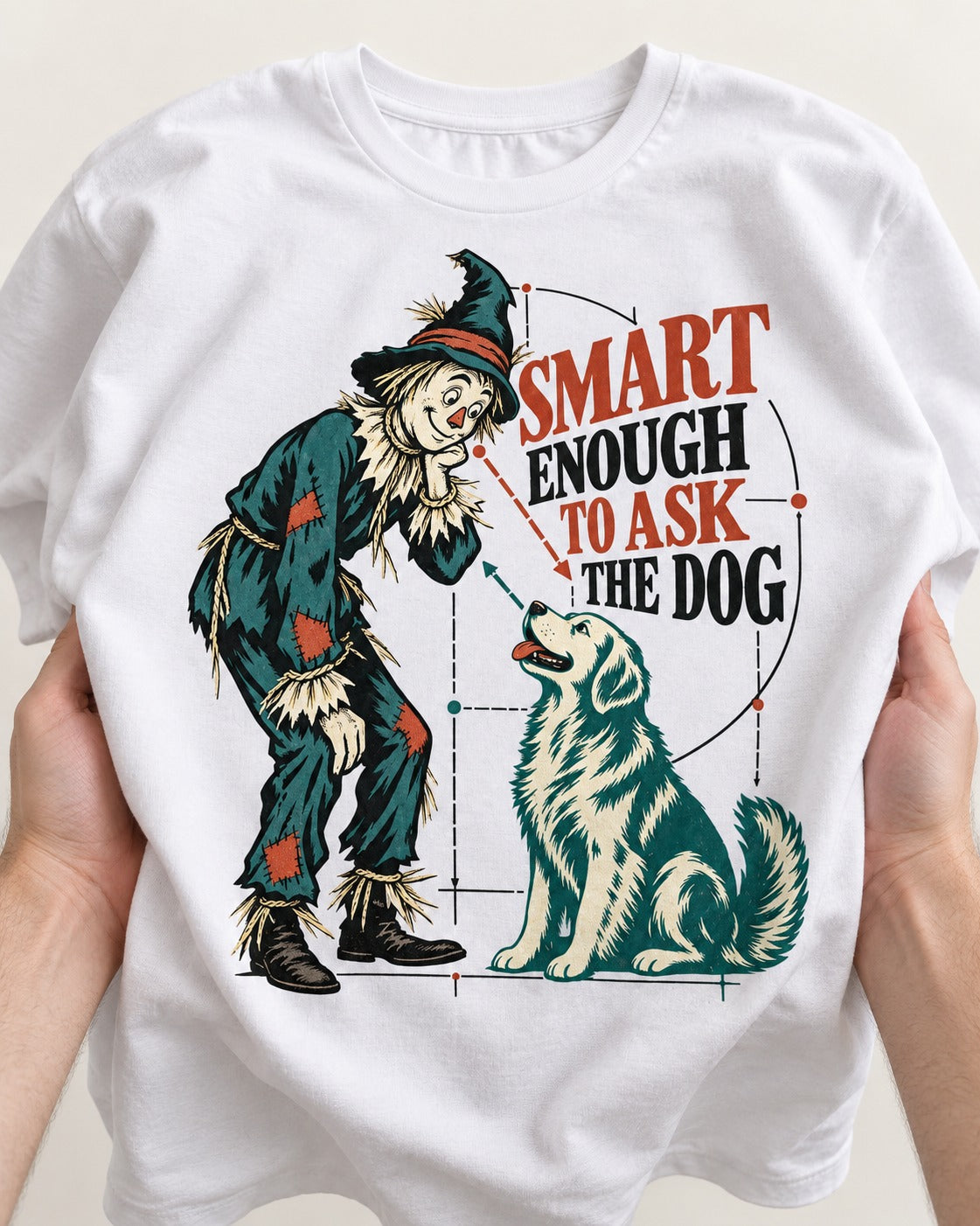 Ask the Golden Retriever T-Shirt in White, close-up of the graphic