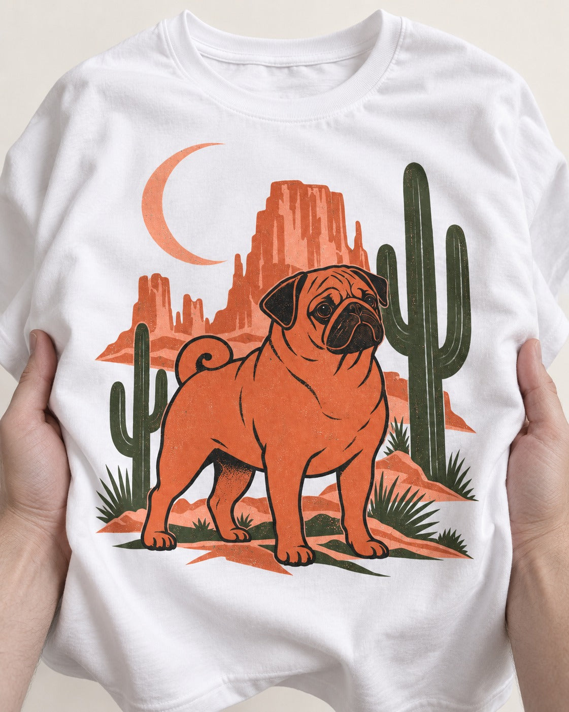 Pug Wild at Heart T-Shirt in White, close-up of the graphic