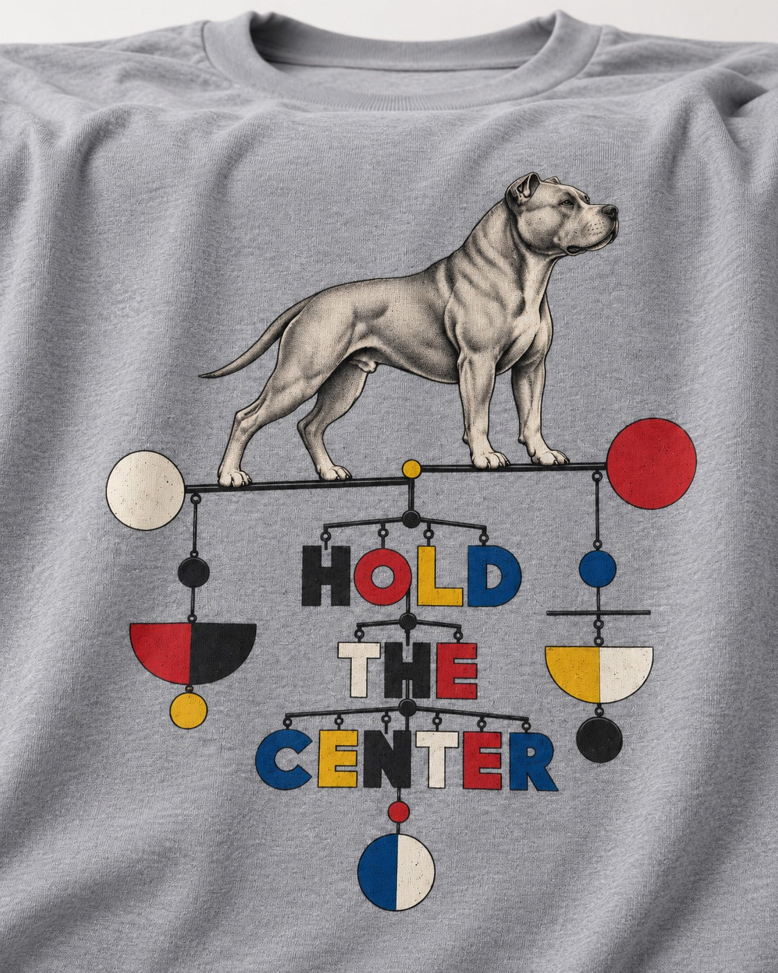 Pitbull Hold the Center Balance Mobile Graphic T-Shirt in Sport Grey, close-up of the graphic