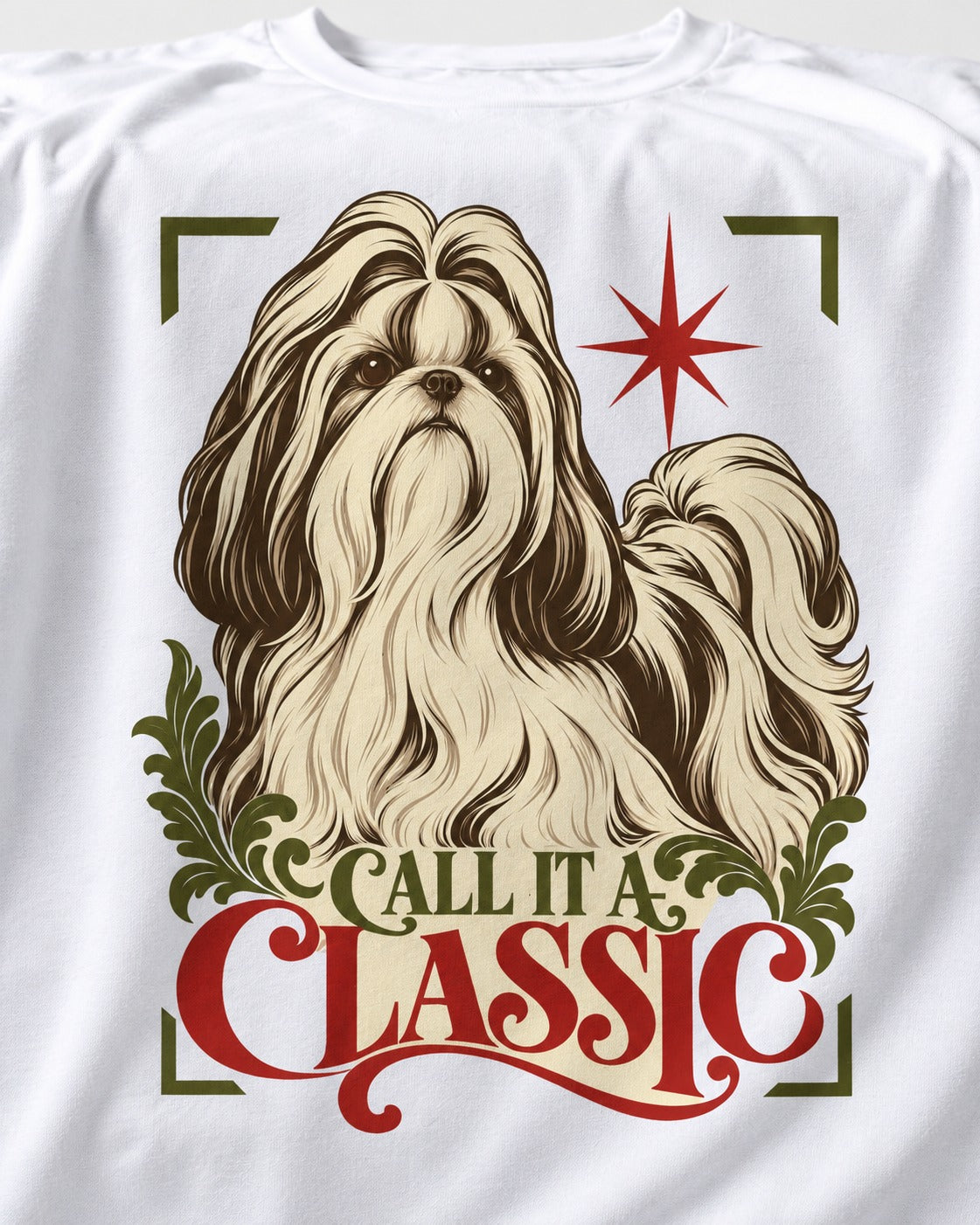 Call It a Shih Tzu Classic T-Shirt in White, close-up of the graphic