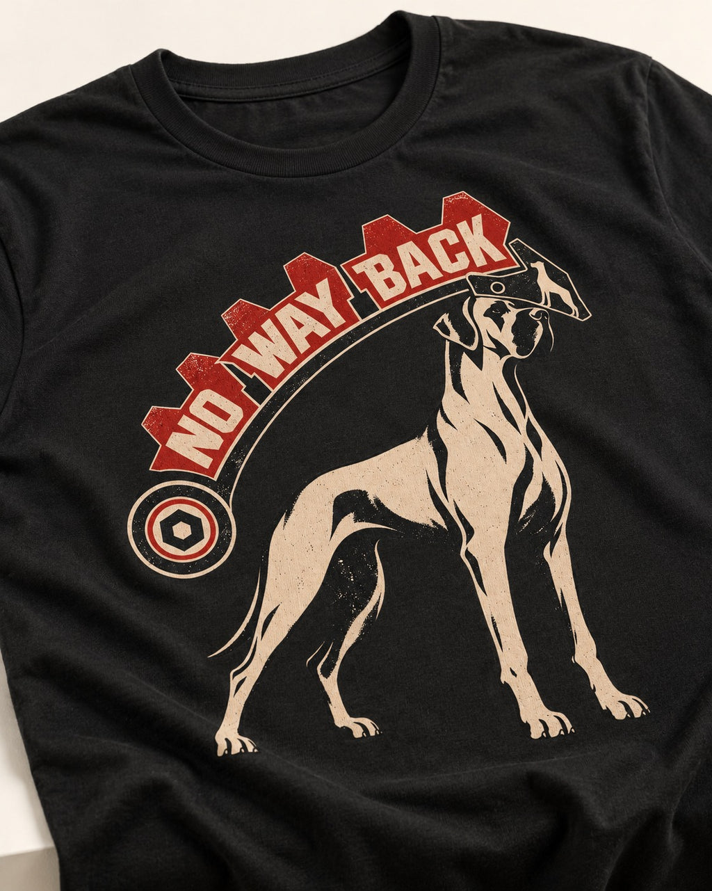 Great Dane No Way Back Arrow Graphic T-Shirt in Black, close-up of the graphic