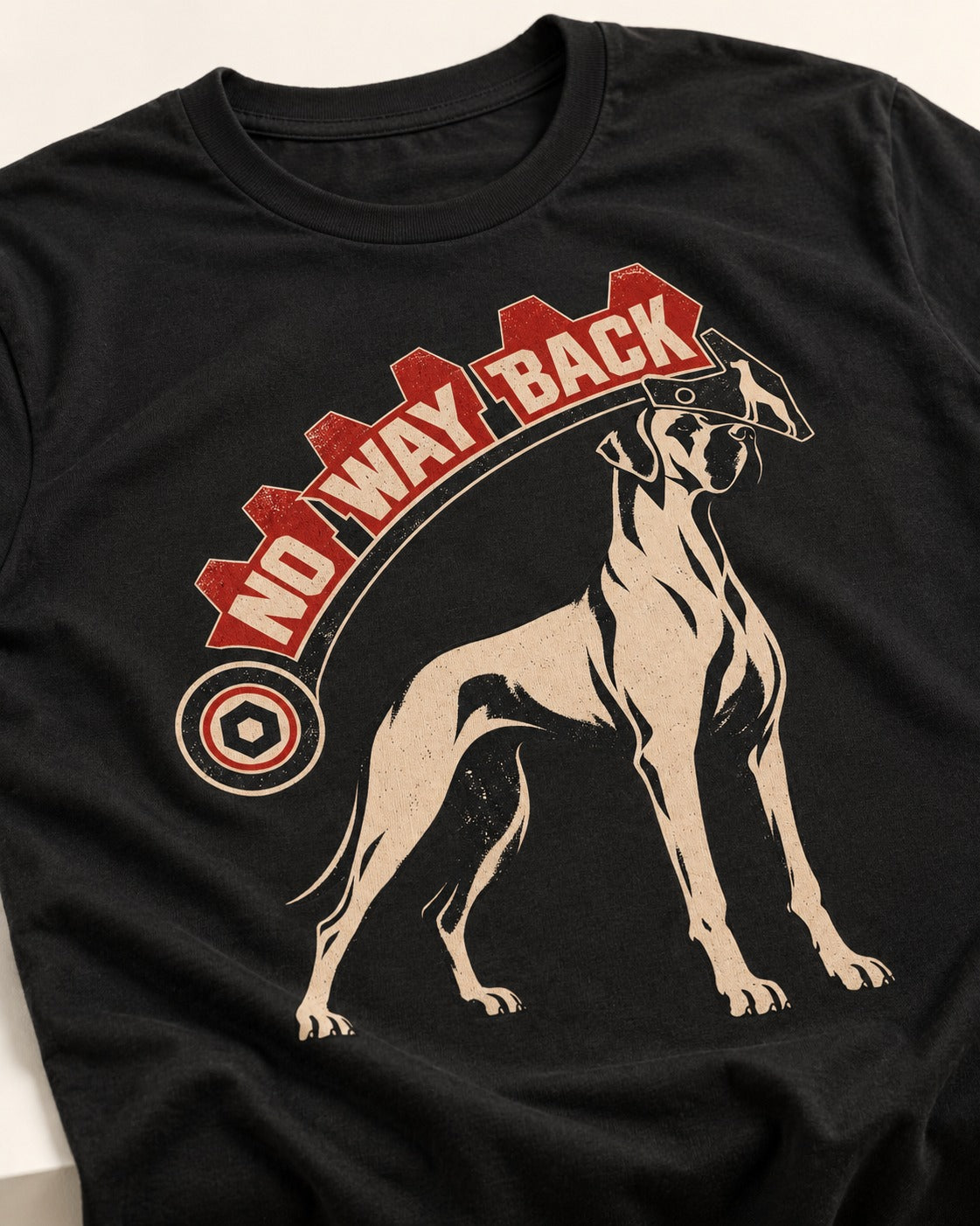 Great Dane No Way Back Arrow Graphic T-Shirt in Black, close-up of the graphic