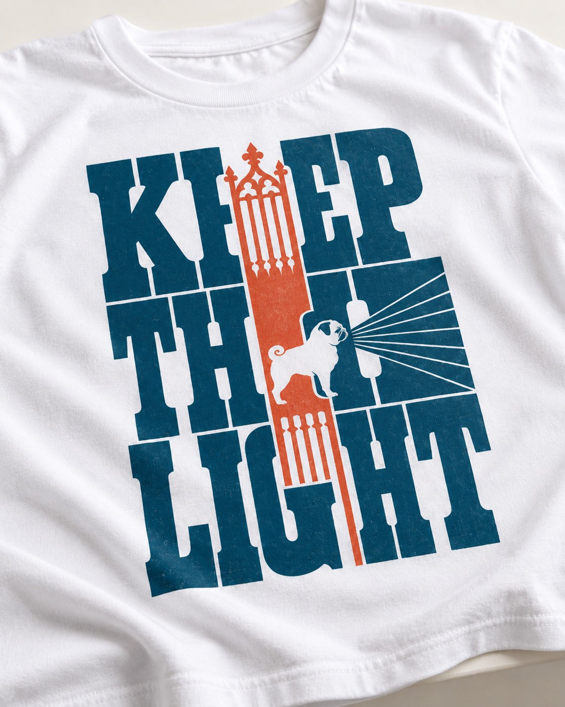 Keep the Pug Fight T-Shirt in White, close-up of the graphic