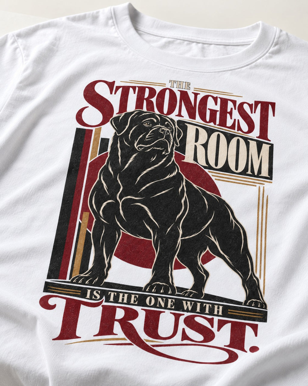 Rottweiler Trust T-Shirt in White, close-up of the graphic