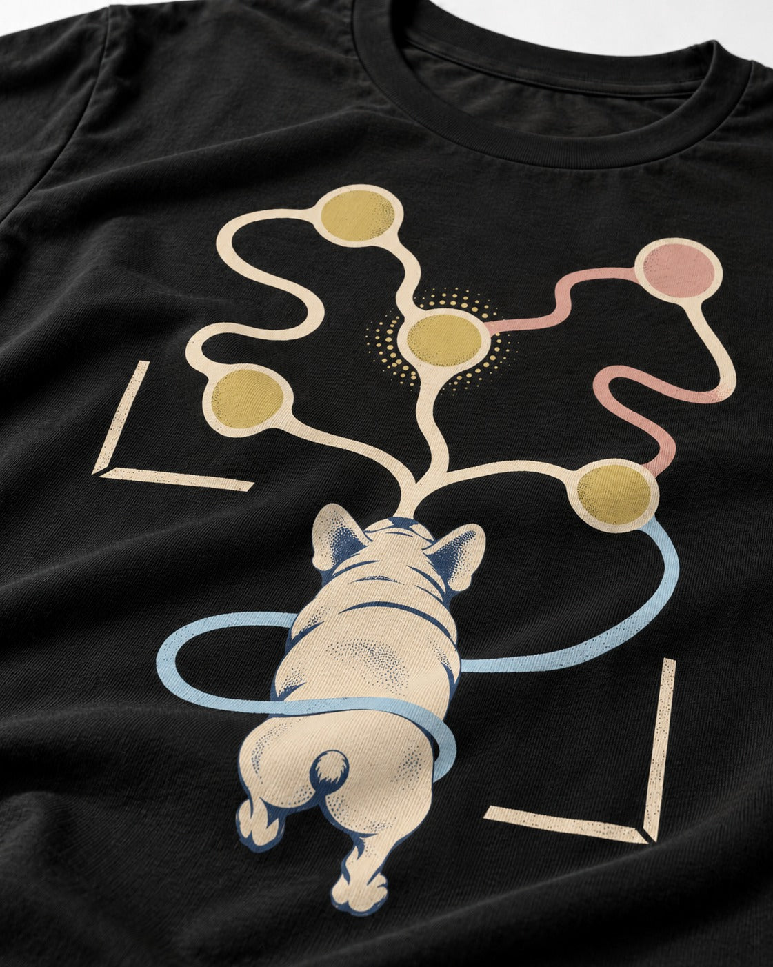 Frenchie Scent Circuit Rear View Graphic T-Shirt in Black, close-up of the graphic