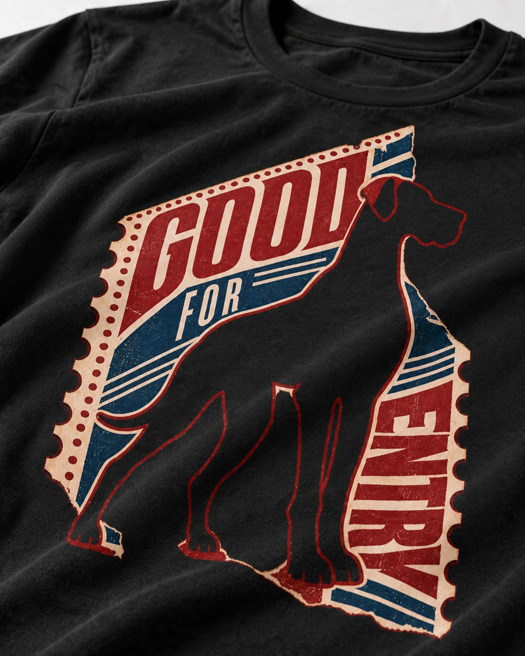 Great Dane Good for Nothing Ticket Cutout Graphic T-Shirt in Black, close-up of the graphic