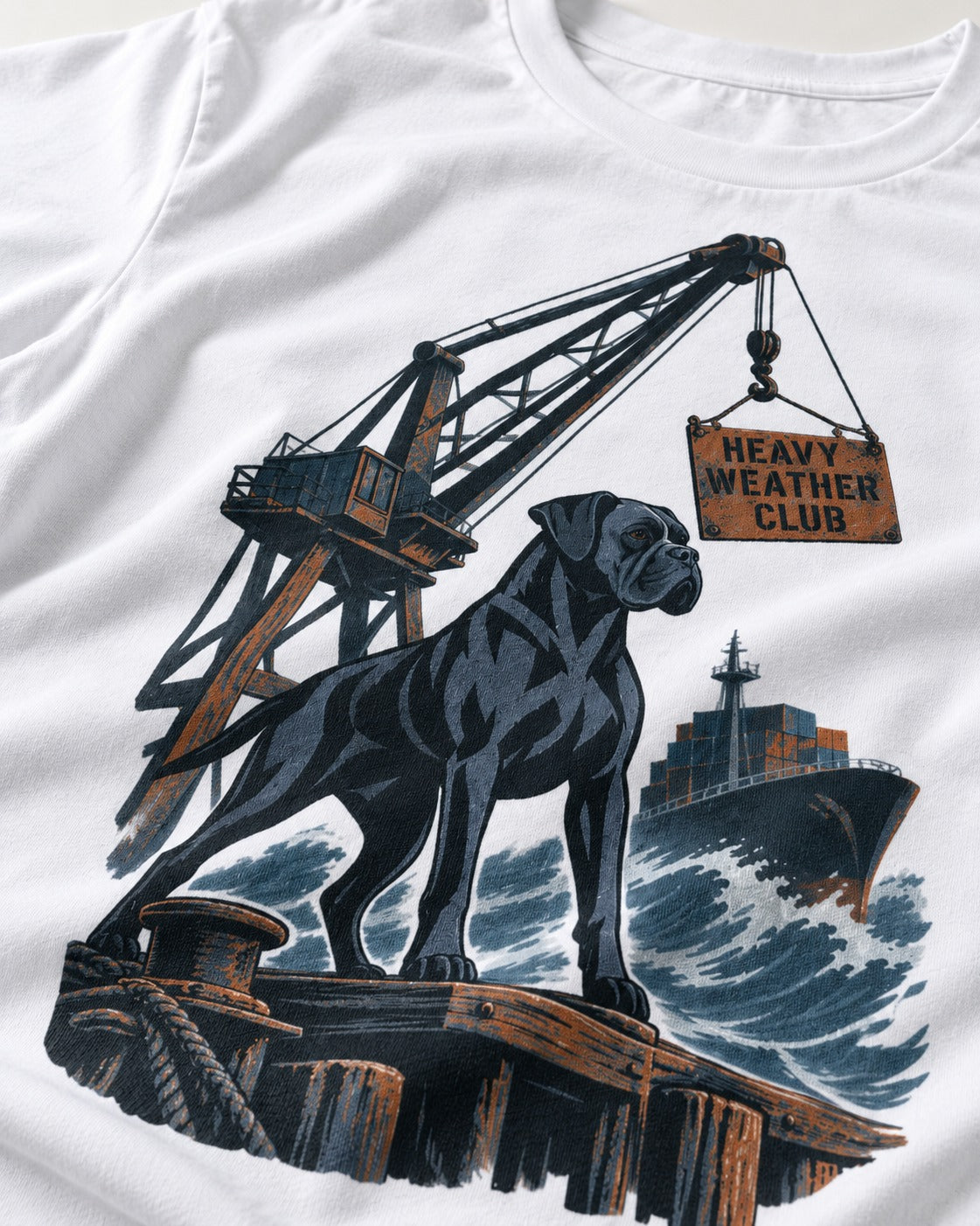 Boxer Heavy Weather Club T-Shirt in White, close-up of the graphic