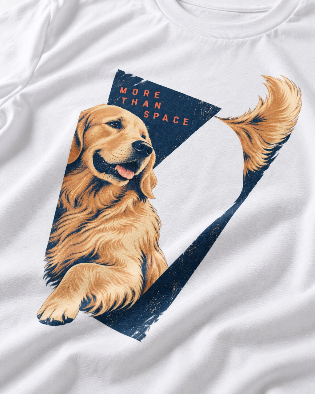 Golden Retriever More Than Space T-Shirt in White, close-up of the graphic