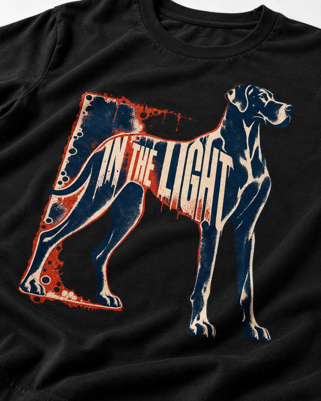 Great Dane In the Light Industrial Frame Graphic T-Shirt in Black, close-up of the graphic