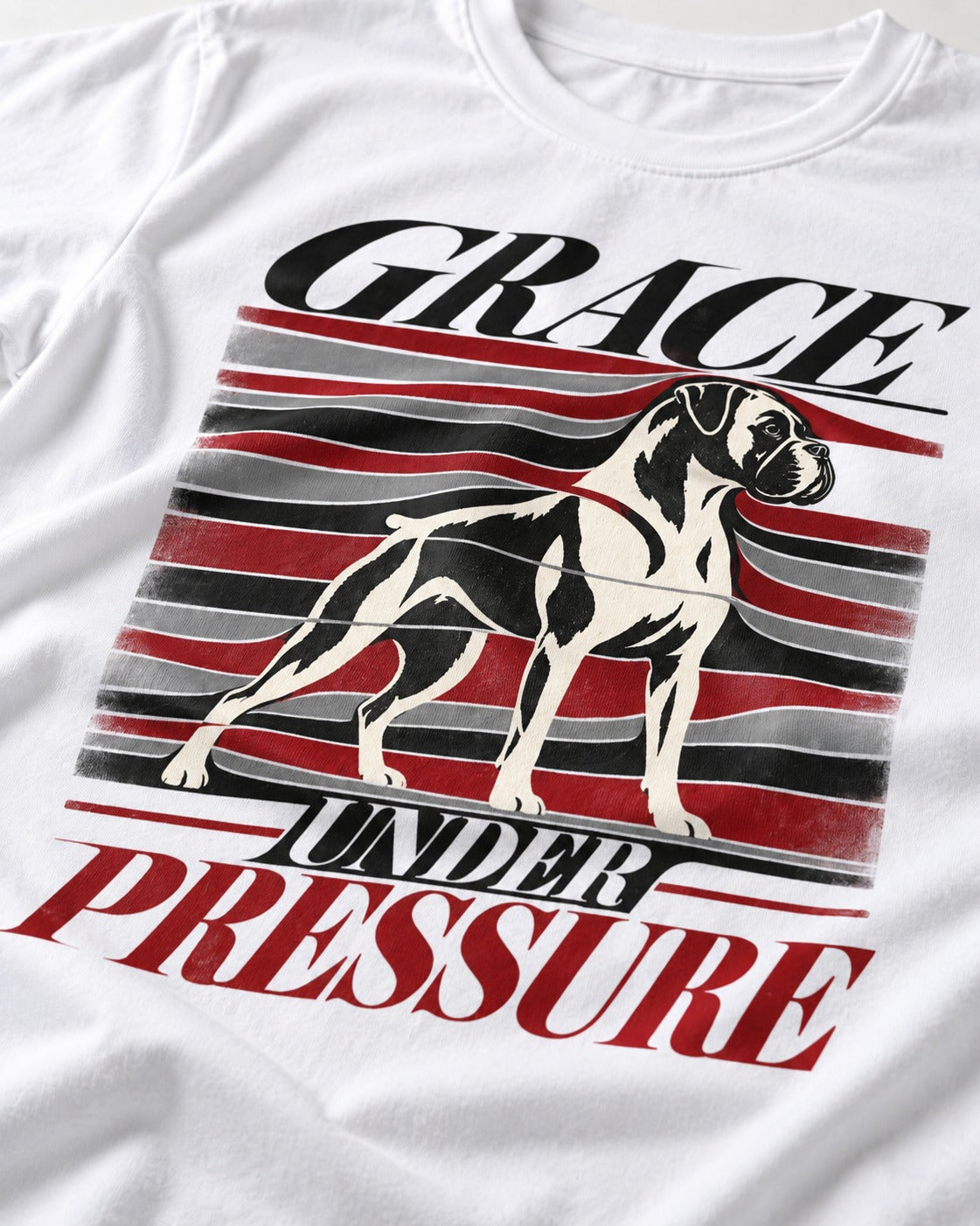 Boxer Grace Under Pressure T-Shirt in White, close-up of the graphic