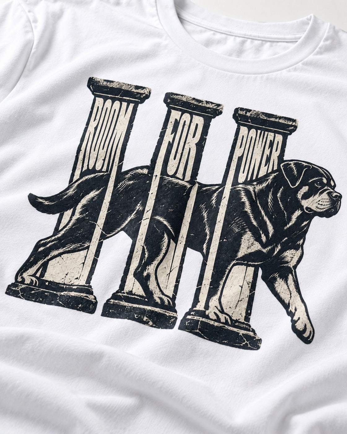 Room for Rottweiler Power T-Shirt in White, close-up of the graphic
