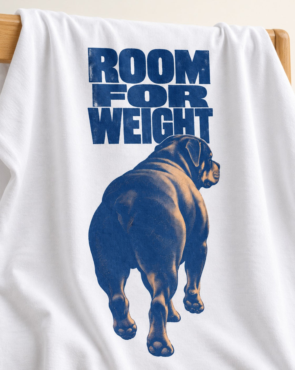 Room for Weight Rottweiler T-Shirt in White, close-up of the graphic