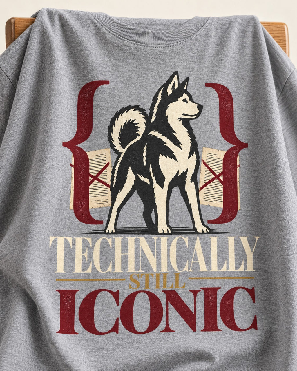 Husky Technically Still Iconic Editorial Frame Graphic T-Shirt in Sport Grey, close-up of the graphic