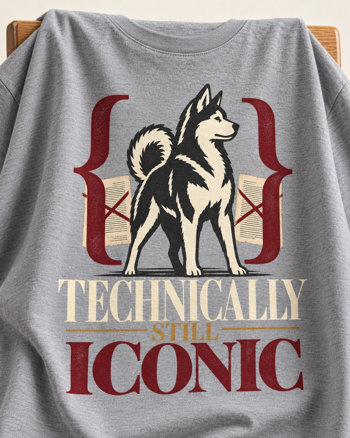 Husky Technically Still Iconic Editorial Frame Graphic T-Shirt in Sport Grey, close-up of the graphic