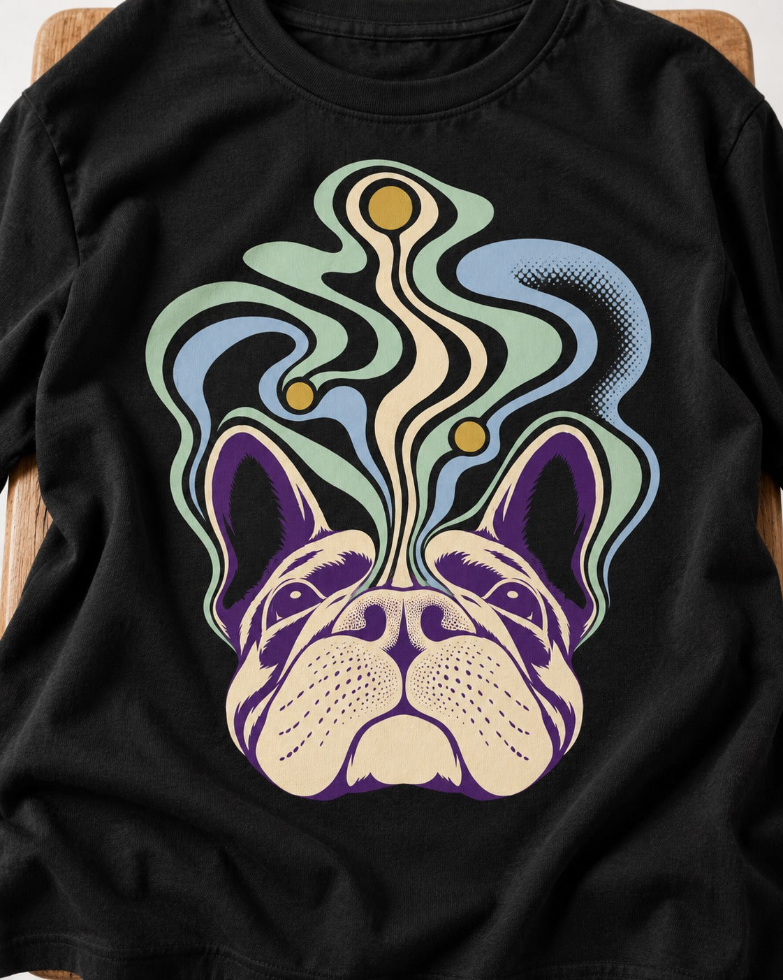 Frenchie Scent Cartography Vapor Route Graphic T-Shirt in Black, close-up of the graphic