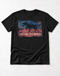 German Shorthaired Pointer Pressure Feels Different Monotype Graphic T-Shirt in Black, flat lay product photo