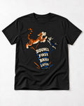 Yorkshire Terrier Bounce First Brief Later Tiger Graphic T-Shirt in Black, flat lay product photo