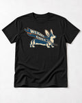 Corgi Weight Goes Low Ribbon Arrow Graphic T-Shirt in Black, flat lay product photo